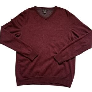 Mens L Tasso Elba 100% Merino Wool Knit Burgundy Maroon Red Sweater Fall Winter
